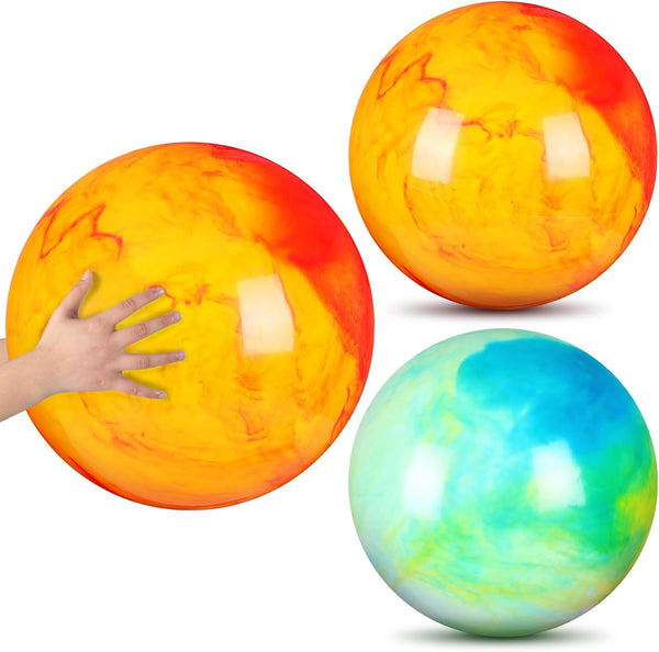 Deekin 2 Pcs 15 Inch 18 Inch Marbleized Bouncy Balls, Large Inflatable Rubber Playground Sensory Toys