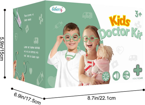 3 4 5 30-Piece Liberry Doctor Kit for Toddlers Years Old, Kid Doctor Toy with Stethoscope, Costume, Green Medical