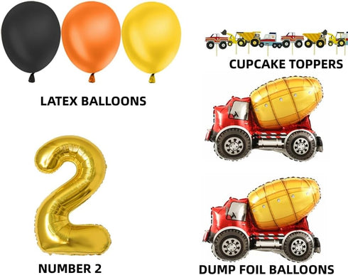 Construction 2nd Birthday Party Supplies, Dump Truck Decorations Kits Set for Kids Two Years Old with Cake Toppers,