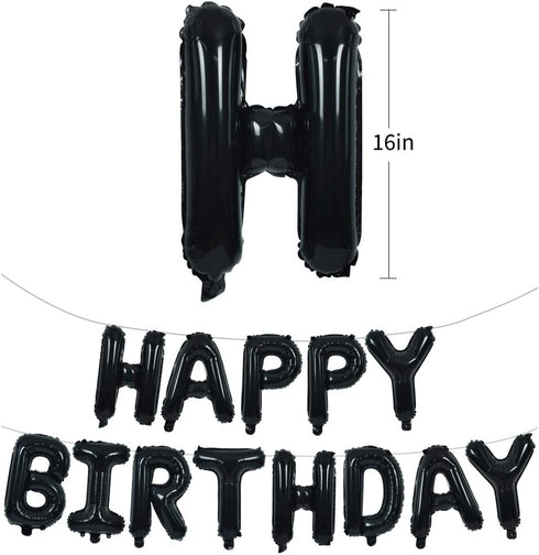 TONIFUL Black Happy Birthday Balloons Banner, 16 Inch Mylar Foil Letters, Reusable Birthday Sign for Kids & Adults