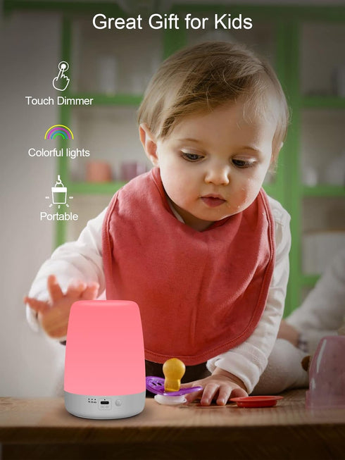 3 200H Night Light for Kids & Nursery - Rechargeable Touch Lamp, Portable Nursing Lamp with Soft & Warm Light