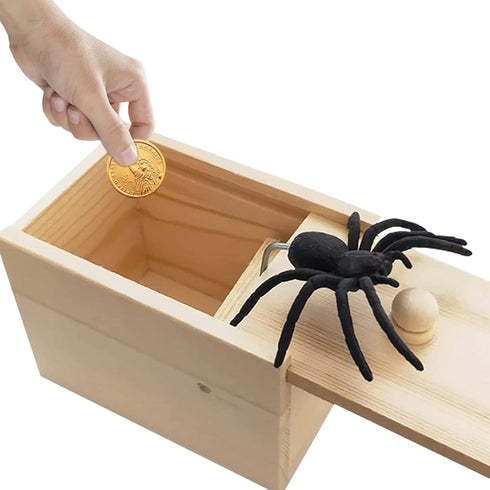 Fake Spider in a Box, Prank Gift for Adults & Kids, Handmade Wooden Pop Out Scare Surprise Boxes for Halloween