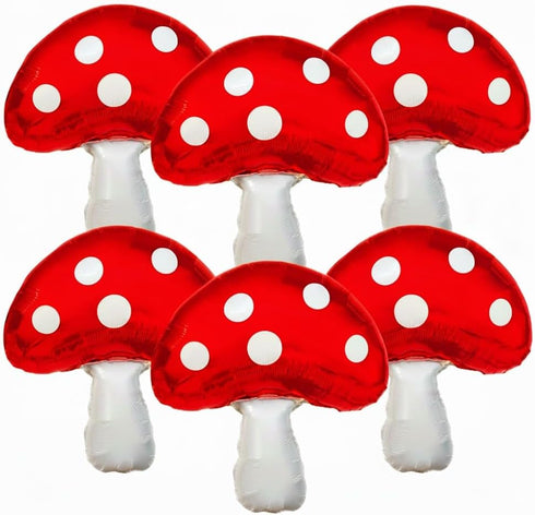 6 PCS Mushroom Balloons with Red & White Polka Dots, Forest/Garden Party