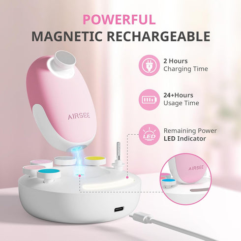 Trimmer Set 6 AIRSEE Baby Nail Electric, Newborn Nail Clipper with Light, Safe & Easy Electric Nail File Baby Nail