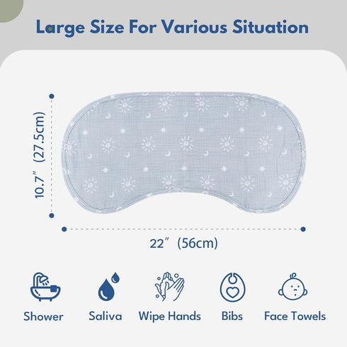 100% 22"X11" Muslin Burp Cloths with Snaps,Multi-Use Burpy Bib Cotton for Spit Up & Drool,Large Extra Absorbent Burping