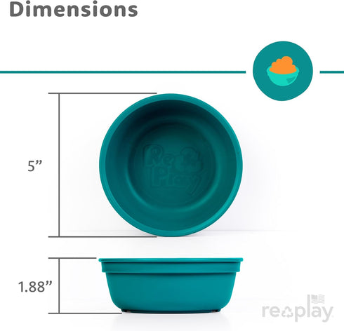 Re-Play 12 Oz. Toddler Bowls Set of 3, Dishwasher and Microwave Safe, Made in USA, True Blue, 5.75" x 5.75" x 2"