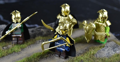 Elf Metallic Gold and Rose Gold Lances, Bows, Sword, Helm and Armour for Major Brand Building Block Minifigures (72 PCS)