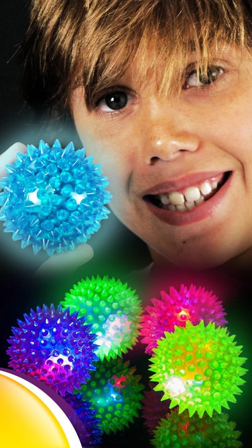 (12 Pack) 695-12p JA-RU Light Up Spiky Balls for Kids Light Up Bouncy Balls, Spiky Fidget Toys, Sensory Bin Filler