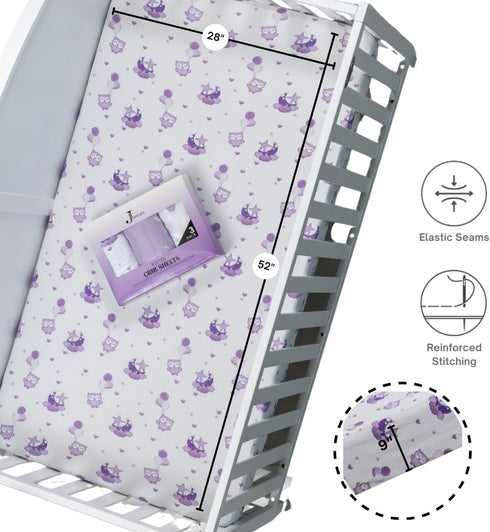 JABMARS. (3 Pack) Set JABMARS Crib Sheets - Soft Jersey Cotton Fitted Baby Crib Sheets | Cute Bed Sheets & Toddler Bed