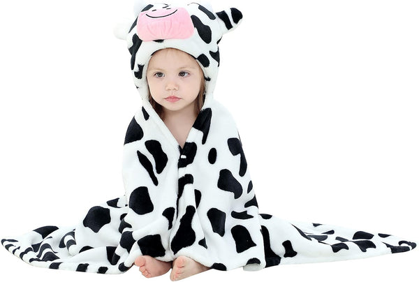 MICHLEY Baby Hooded Swaddling Blanket, Animal Face Toddler Throw Blanket for Boys Girls 0-3 Years (Cow)