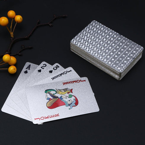 EAY Playing Cards Waterproof Plastic Poker Cards Luxury Sliver Foil Diamond Color Standard Size 52+2 Poker (Sliver)