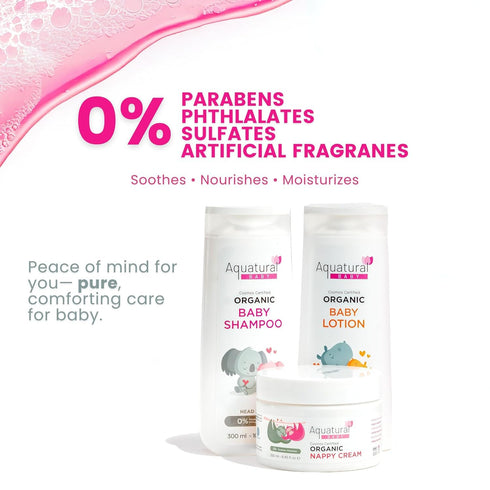 Set Organic Baby Essentials Bath Care - Certified Organic Baby Shampoo, Lotion & Nappy Cream - Dermatologist Tested