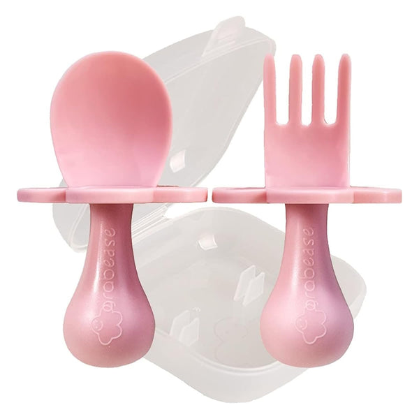 Grabease Baby & Toddler Utensils, BPA-Free Forks for Self Feeding, 1 Set Blush Toddler Fork & Spoon