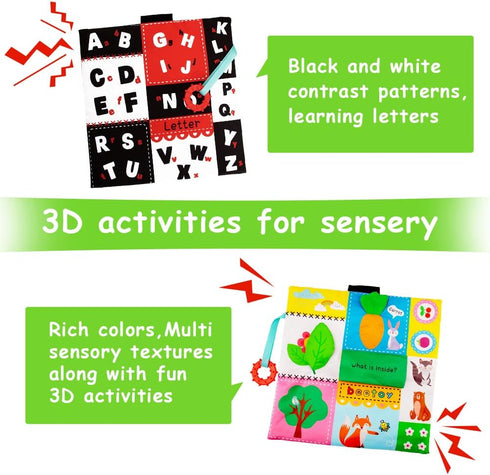 beetoy Tummy Time Baby Mirror Toys with Black and White Pattern - High Contrast 3D Activity Play Crinkle Toys