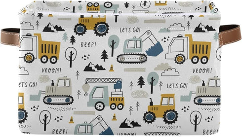 Excavator Truck Toy Storage Basket, Fabric Kitchen Baskets for Cars Boys Toys, Open Home Storage Bins Boxes, Foldable