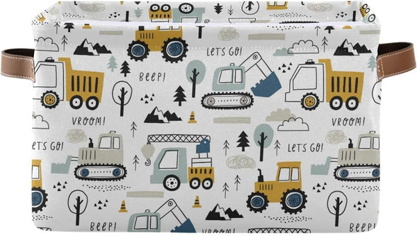 Excavator Truck Toy Storage Basket, Fabric Kitchen Baskets for Cars Boys Toys, Open Home Storage Bins Boxes, Foldable