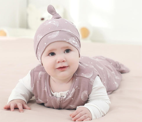 Owlivia Organic Cotton Baby Sleep Sack, 2-Way Zipper Wearable Blanket, Unisex (Feather Mauve, 3-12 Months)