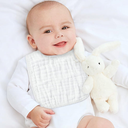 Zainpe 6Pcs Snap Muslin Cotton Baby Bibs - White Adjustable Feeding Bibs for 3 to 36 Months