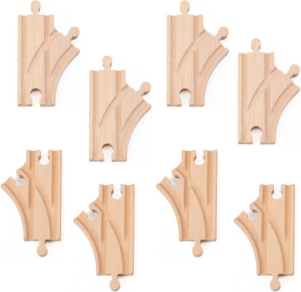 ORBRIUM 8X 3.5 Curved Switch Tracks Wooden Train Expansion Set, Compatible with Thomas, Chuggington, Brio