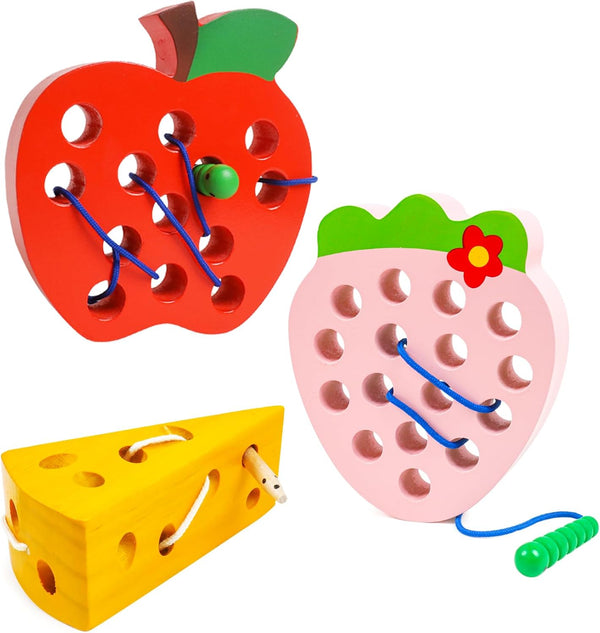 Wooden Lacing Toys for Toddlers - Montessori Educational Learning Fine Motor Skills Travel Toys for Boys Girls Ages 3+