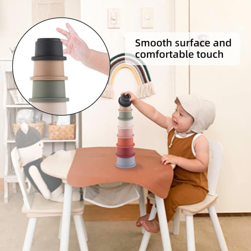 Stacking Cups Baby Toy, 8 Pcs Nesting Cups with Pattern for Kids 6 Months and Up, Montessori Bath Toys