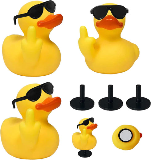 AOT 3pcs Unique Rubber Ducks - Middle Finger Duck Jeep Rubber Ducks with Sunglasses for Bathroom Decoration