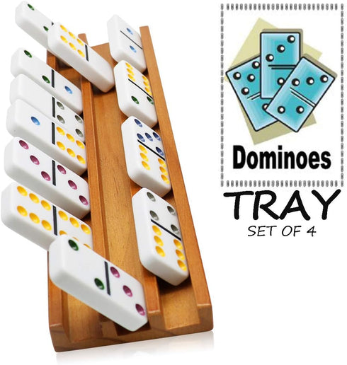 Organizer(Set 4) Exqline Wooden Domino Racks Trays Holders of - Premium Domino Tiles Holder Racks for Mexican Train
