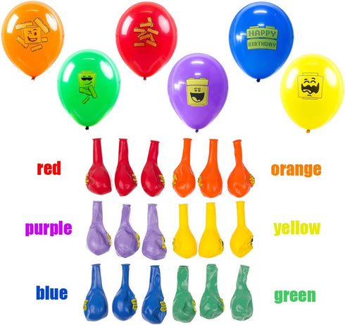 SUNBEAUTY 18 Pcs Building Block Party Balloons Brick Theme Kids Birthday Supplies Decorations in 6 Colors
