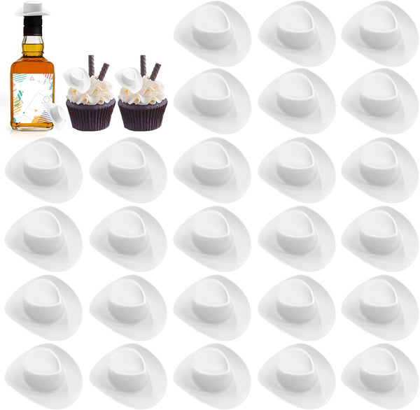 30PCS Plastic Mini Western Cowboy Cowgirl Hat for Party Accessories (White)