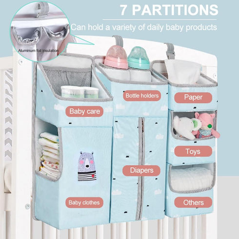 Hanging Diaper Caddy Organizer - 3-in-1 Diaper Stacker for Baby Crib, Nursery Storage Holder for Essentials