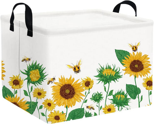 FXOCSHE FXOLCSHE Rectangular Sunflower basket,Waterproof Canvas kids Laundry Nursery Hamper,Storage Baskets for Bedroom,Yellow