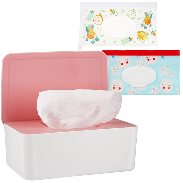 Diaper Wipes Dispenser Holder, Tissue Case Keeps Wipes Fresh with Lid (Pink)