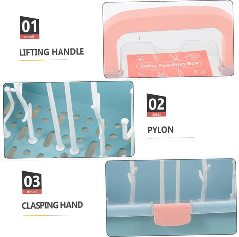 Large Capacity Bottle Storage Box with Drying Rack for Pacifiers and Tableware Portable Feeding Organizer in Bright