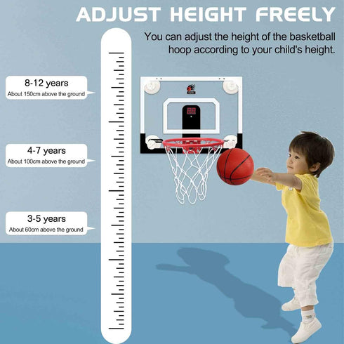 CYFIE Indoor Mini Basketball Hoop, Suction Cup Set with Scoreboard, Sound, 3 Balls for Kids Gifts