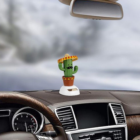 Cactus Solar Powered Shaking Head Dancing Car - Dashboard Decoration Toy Gift