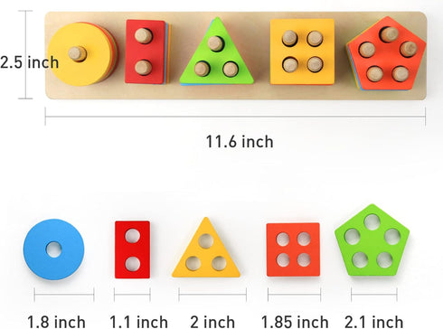 WOOD CITY Wooden Sorting & Stacking Toy, Montessori Shape Sorter for Toddlers, Early Educational Block Puzzles for Kids