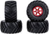 4PCS 1/10 RC Monster Truck Wheel and Tire Set, 135MM Rubber Tyres and 6 Spoke Plastic Wheel Rims (Red)