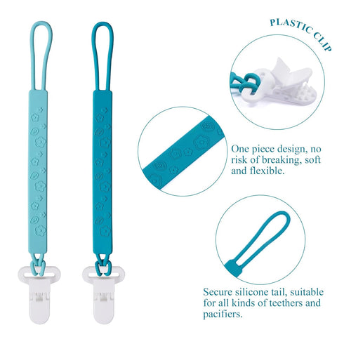Girls,Pack 4 One Piece Design Silicone Pacifier Clip Holder for Baby Boys and of Flexible Paci Leash,Binky