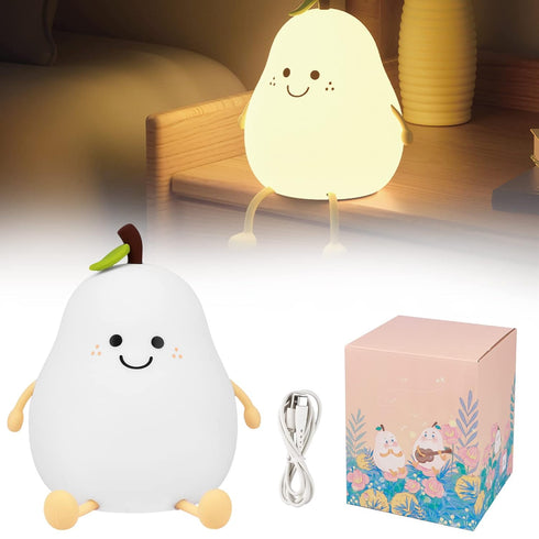 DiQiRenQin 2 30/60 LED Cute Pear Night Light, Rechargeable Silicone Fruit Night Lamp, Kawaii Bedside Lamp, Modes (Warm