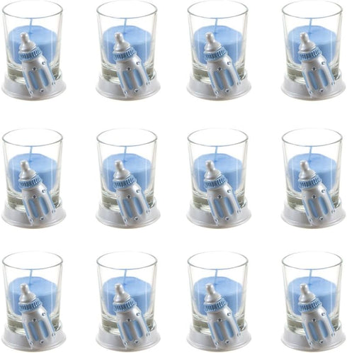Set 12 Set Lunaura Baby Keepsake - of Boy Baby Bottle Glass Votive Candle Favors - Blue