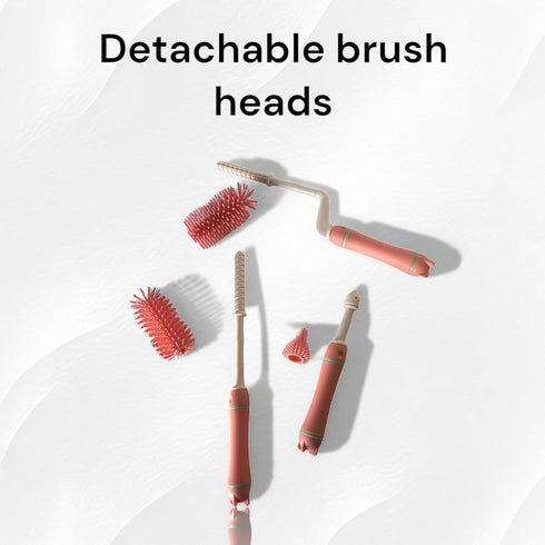 Silicone Baby Bottle Brush Set with Stand, 360° Rotating Cleaning Brush, 4-Piece Multipurpose Silicone Baby Bottle and