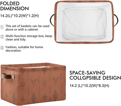 Closet 1 Pack Western Bull Boho Rectangle Storage Basket Collapsible Storage Bin for Nursery Books Waterproof Baskets