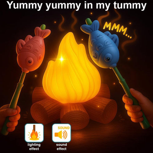 Set: 3,4,5,6 Educational Kids Camping Fake Campfire with Grill Sticks, Pretend Play Food, and Grill Kit - Perfect