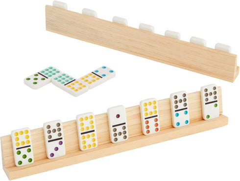 Set 4 13-Inch, Juvale Dominoes Holders of Wooden Trays - Natural Wood - Customizable Unfinished Racks for Mexican Train