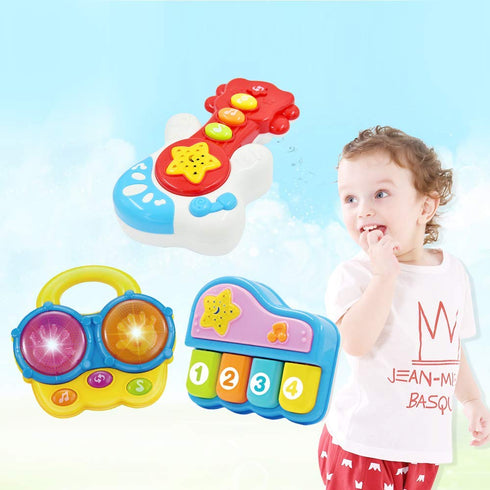 WEofferwhatYOUwant Baby Musical Instrument Set - Guitar, Bongo Drums & Piano - Bedtime Light-up Projector, All