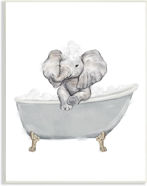 Stupell Industries Baby Elephant Bubble Claw Bathtub Safari Animal Bathroom