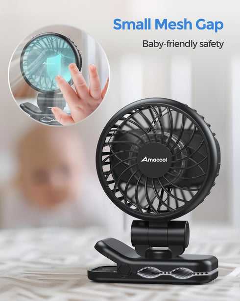 0.24 lb, 3-Speed Mini Baby Fan with Clip for Carrier Stroller, Baby Essentials, Ultra Light Safe Gaps, Rechargeable