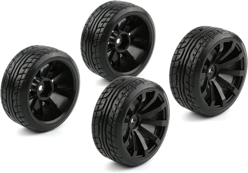 4pcs 1/10 RC Drift Wheels 12mm Hex Drift Wheels and Tires for HSP Redcat HPI Tamiya 3RACING Kyosho Traxxas Wltoys MST Exceed RC Drift Car, with 8pcs Flange Lock Nuts and Wrench