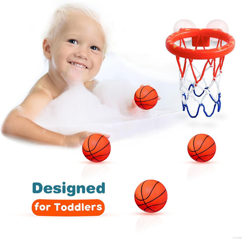 Bath Toys, Bathtub Basketball Hoop for Toddlers with 4 Soft Balls, Mold Free & Strong Suction Cup