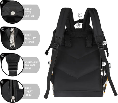 Hsnar Backpack Cartoon Geometric Dog Waterproof Diaper Bag Large Capacity Baby Bag with Stroller Straps, Multi-Pocket